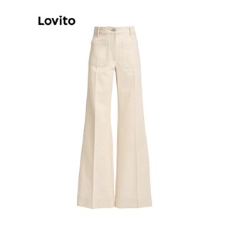 Lovito Casual Calça Feminina Lisa com Bolso L71ED107 (Preto/Damasco)