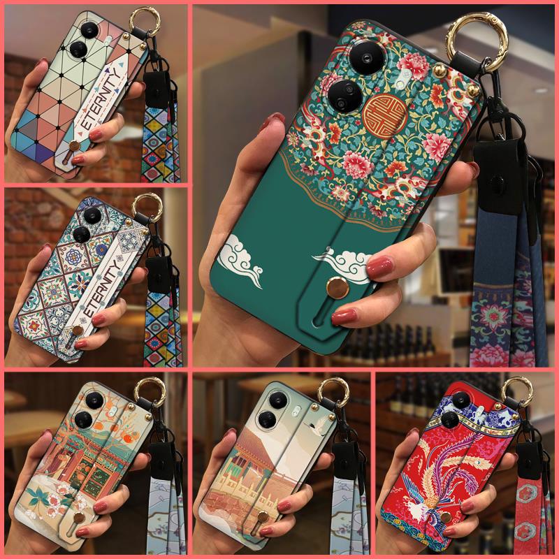 Wristband Chinese style Phone Case For Redmi 13C 4G Fashion Design Phone Holder Lanyard Waterproof ring Silicone Anti-knock