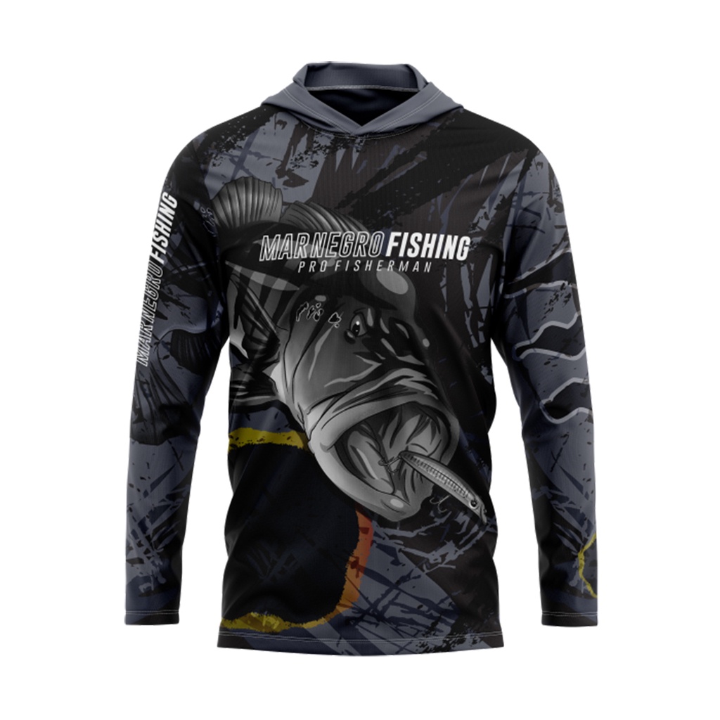 Camiseta Mar Negro Fishing Sublimada com Capuz - Tucunare Ocelo