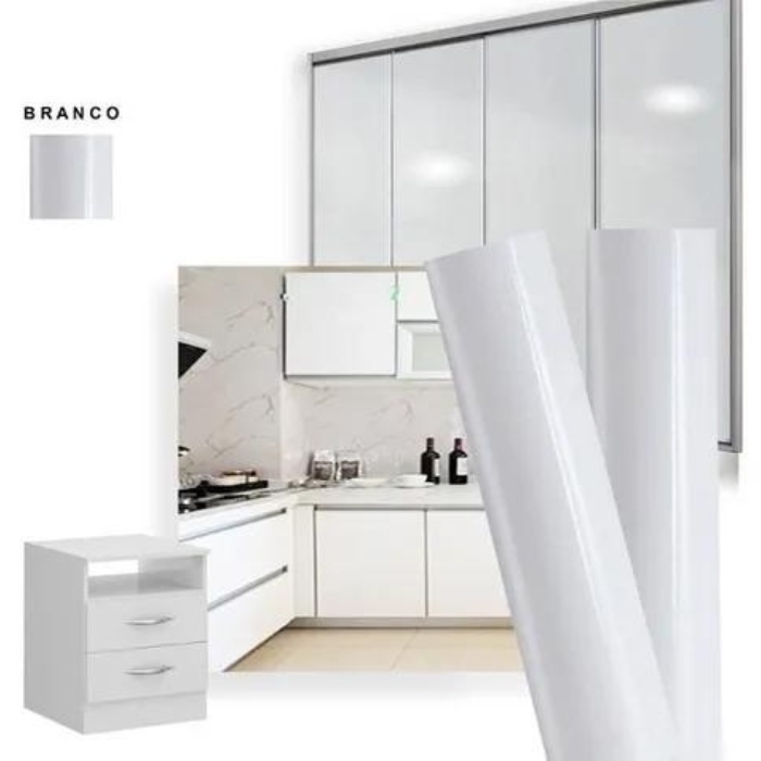 Vinil Adesivo Branco Alto Brilho Efeito Laca Laquear Envelopar Móveis Mesa Vidros Pode Lavar em Oferta na Shopee