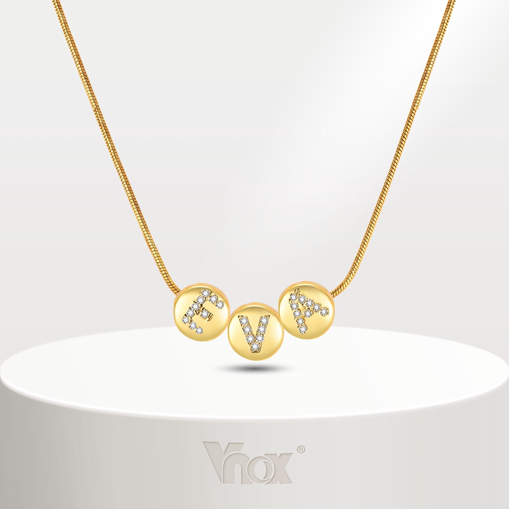 Vnox Round Nome Inicial Personalizado Colares Pendentes Para Mulheres , Colar Combinado De Cúbico Em Zircônio Dourado 18K , Jóias De Natal De Aniversário