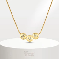 Vnox Round Nome Inicial Personalizado Colares Pendentes Para Mulheres , Colar Combinado De Cúbico Em Zircônio Dourado 18K , Jóias De Natal De Aniversário