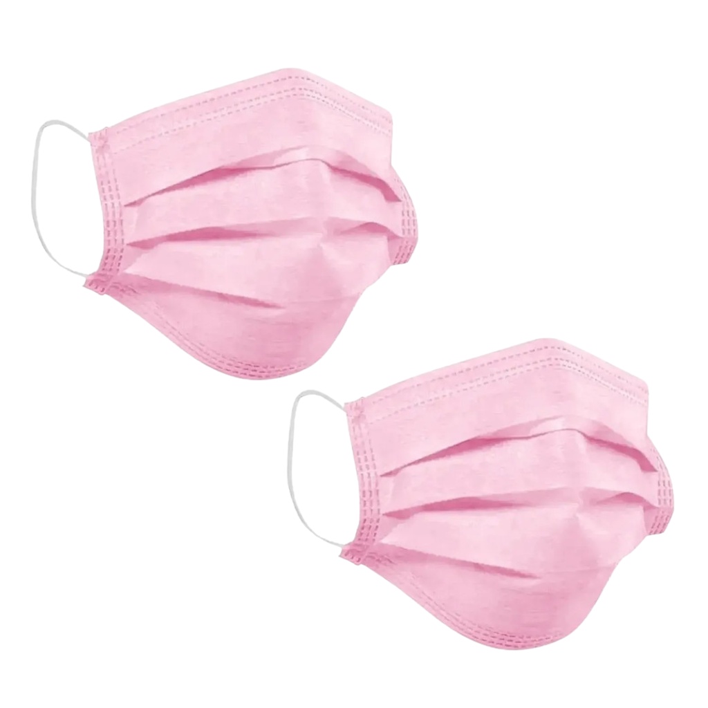 Kit 100 Máscaras Descartável Rosa Tripla Camada Adulto