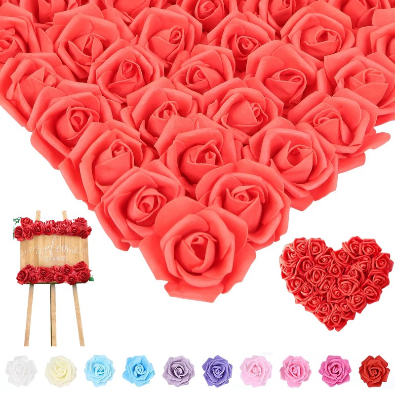 100Pcs Flores Artificiais Cabeças De 2,76 Polegadas Falsas Espuma Rosa Sem Haste Com Aspecto Real Para Casamentos De Bricolage Peça De Centro De Chuveiro Bebês Bouquets De Dia Dos Namorados Decorações De Bolo em Oferta na Shopee