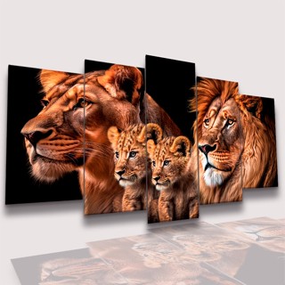 Quadro Decorativo Mosaico Leões com 2 filhotes