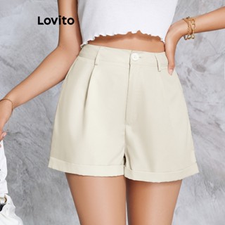 Lovito Shorts Básicos com Botão e Barra Dobrável para Mulheres LBE02011 (Damasco)