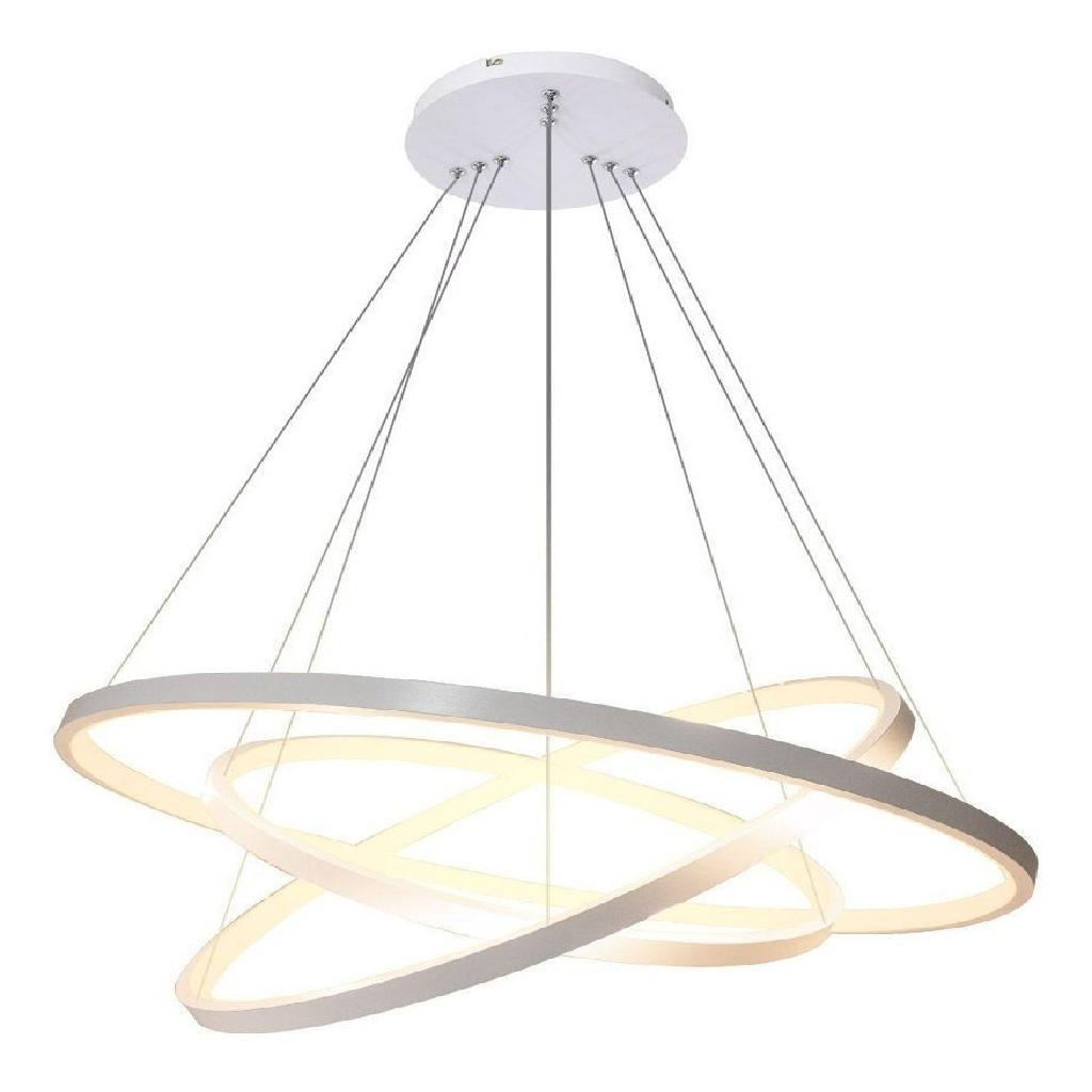 Lustre Led Moderno Pendente Anéis Led 89w 3 Arcos Prata