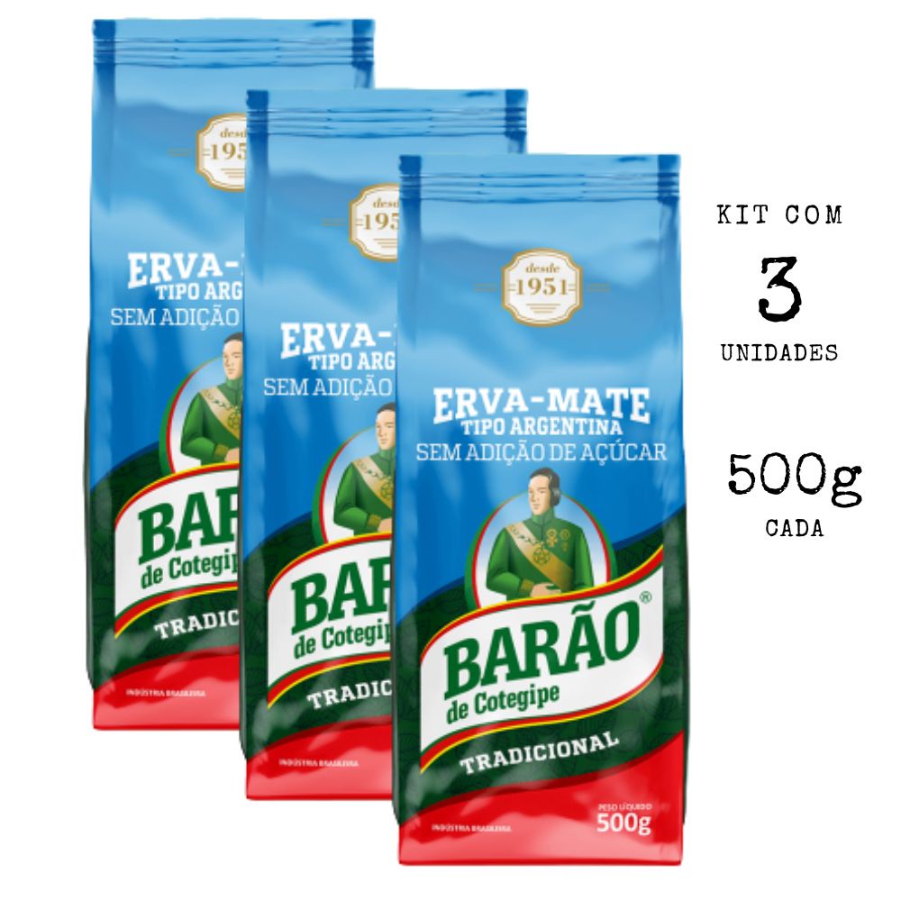 Kit 3 Erva Mate Tipo Argentina Export Barão de Cotegipe 500g cada