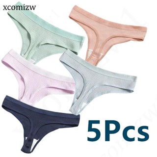 5PCS/Set Calcinha Fio-Dental Feminina De Algodão Sexy Tanga Cor Sólida Lingerie T-Back