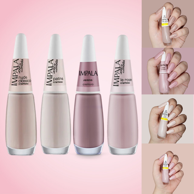 Kit 4 Esmalte Impala Tons de Nude Rosa Esmalte Atacado A Cor da Sua Moda