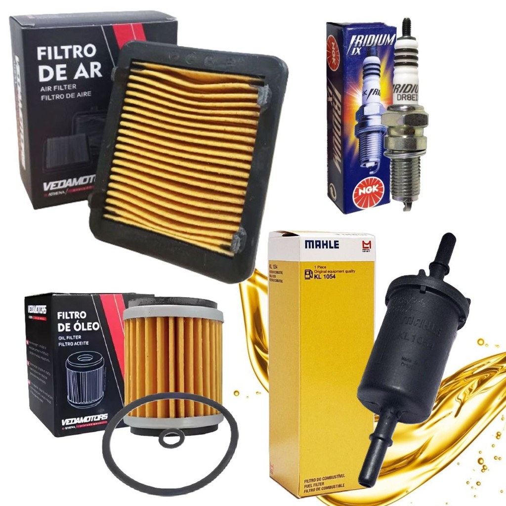 Kit de Filtros + Vela Iridium Lander 250 2016-2025 / Teneré 250 (FIltro Ar + Filtro Óleo + Filtro Combustível + Vela) em Oferta na Shopee