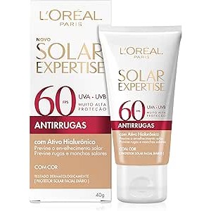 Protetor Solar Facial L'Oréal  Expertise Antirrugas Fator 60 com Ativo Hialurônico Com cor 40g em Oferta na Shopee