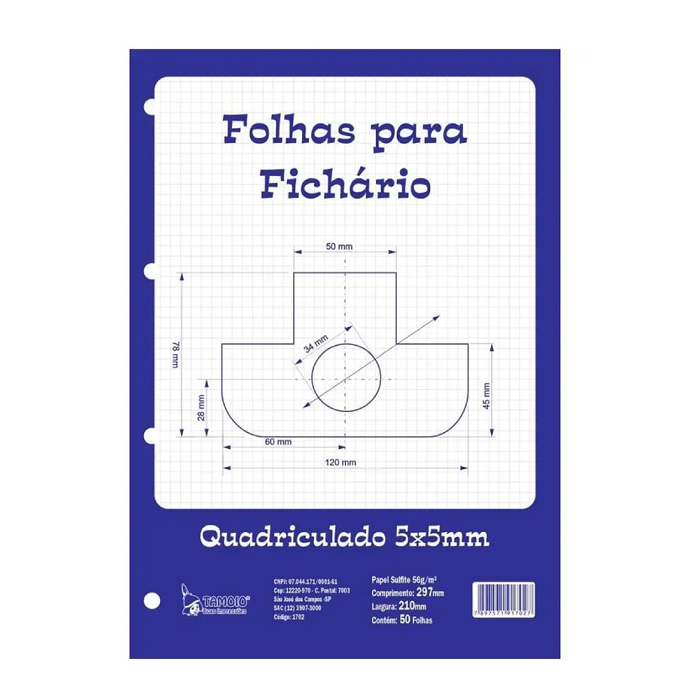 Bloco para Fichário Tamoio Quadriculado 5x5mm 50 Folhas