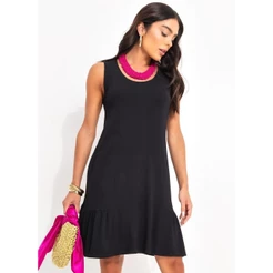 Vestido Em Malha De Viscose Com Elastano Preto Quintess