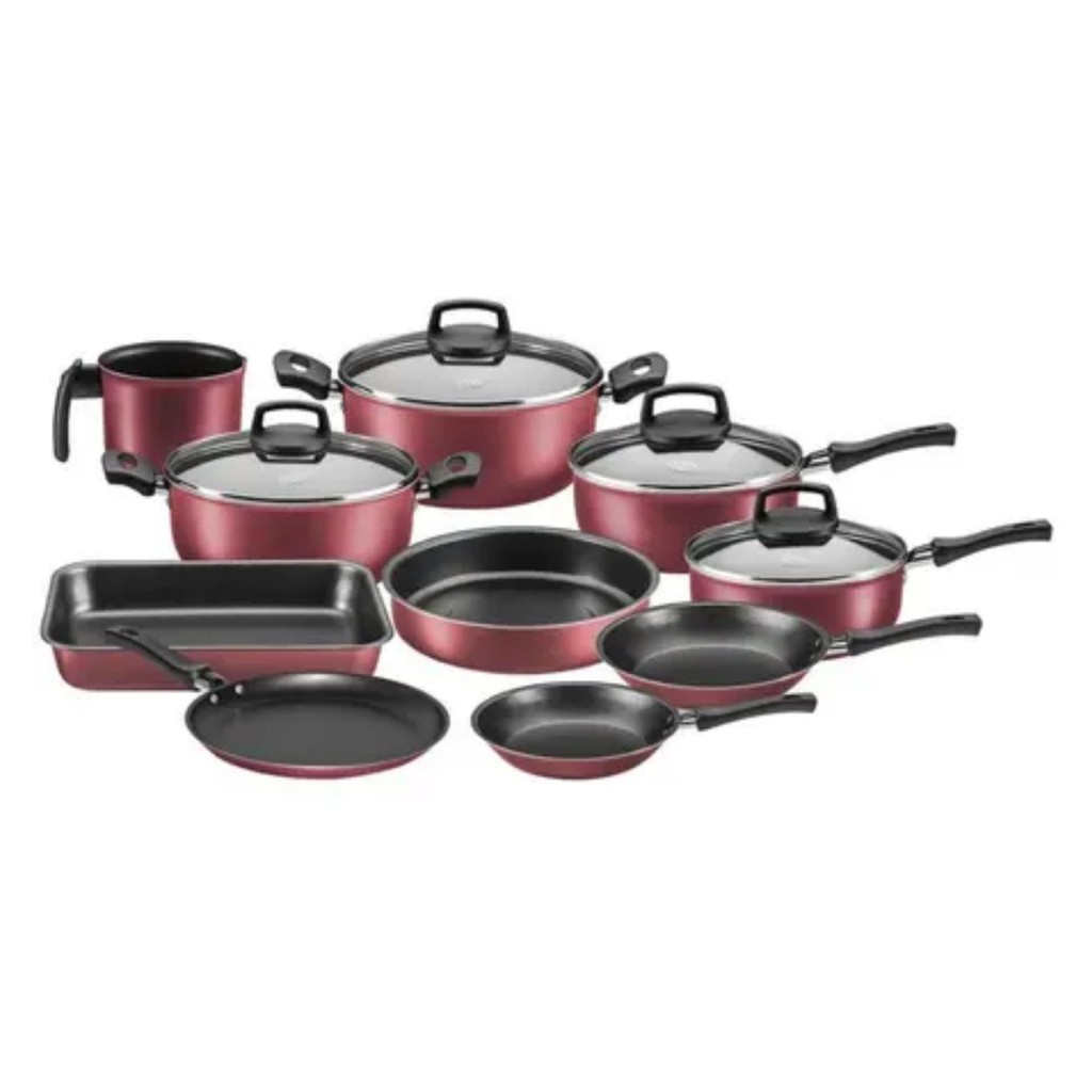 Jogo de Panelas Estrela 10 Peças Cor Cereja em Alumínio Antiaderente e Tampa de Vidro MTA - 9803 em Oferta na Shopee