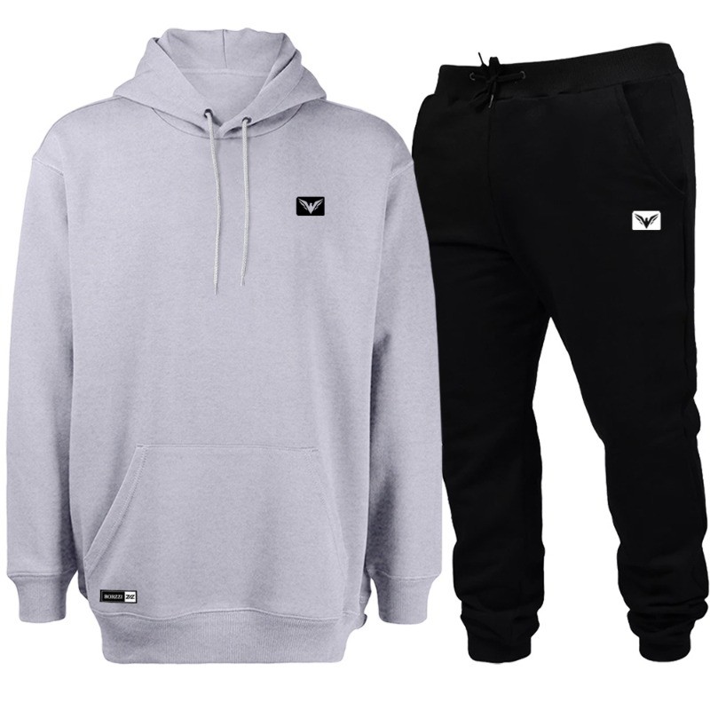 Conjunto Moletom Blusa De Frio + Calça Abrigo Modelo Canguru com Cordinha Neon Estampado
