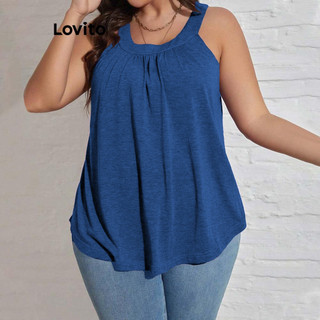 Lovito Blusa básica plus size curva casual lisa franzida para mulheres LNL63421 em Oferta na Shopee