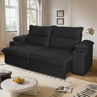 Sofá Retrátil Tesla 3,10m USB e Porta Copo Suede Preto em Oferta na Shopee