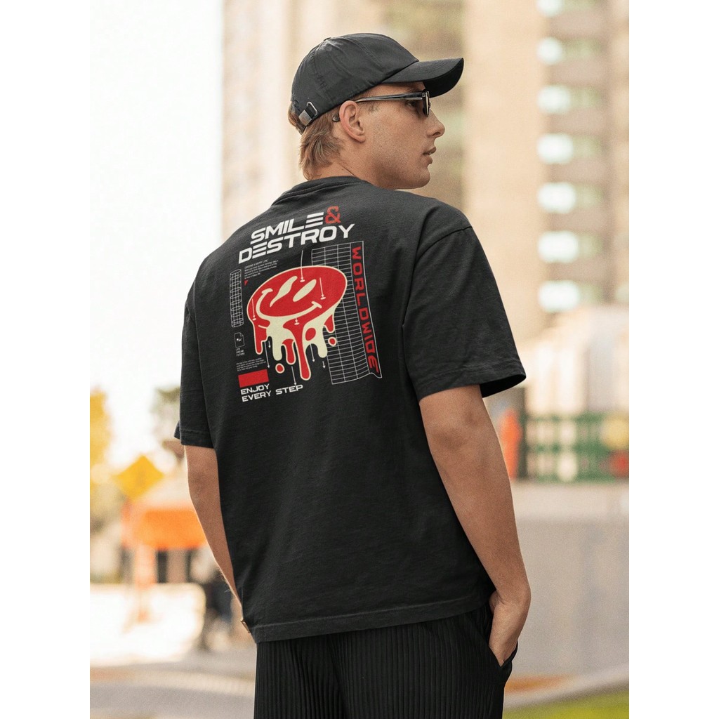 Camisa Camiseta Oversized Gola Alta Streetwear Masculino e Feminino 100% Algodão  Preto e Off Whte Estampado