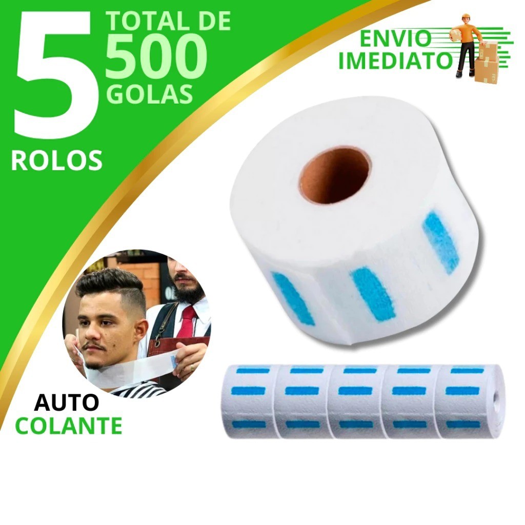 Gola Descartável para Barbearia e Salão - 5 Rolos (500 Golas)- Auto Adesiva, Confortável e Higiênica