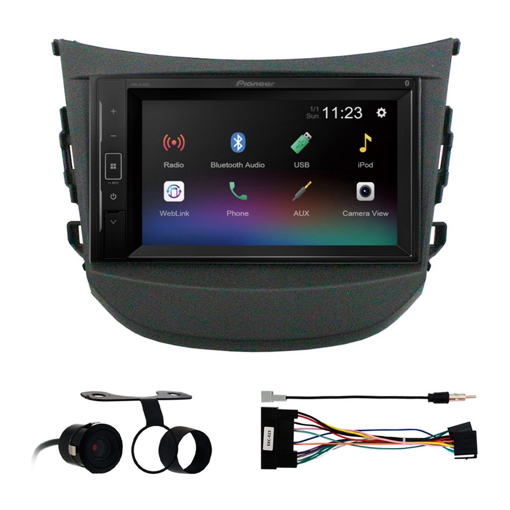 Kit Multimídia Pioneer 2 Din HB20 2012 13 14 15 16 2017 2018 2019 2020 6,2 Pol DMH-A248BT Moldura Preta Camera Ré