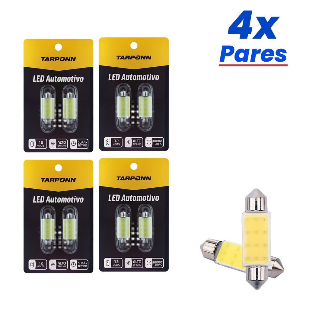 Kit 8 Lâmpadas Cob Led Interior Carro Torpedo 12 Chips 41 Mm em Oferta na Shopee