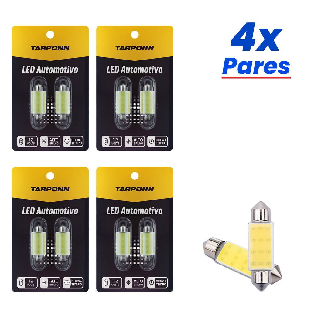 Kit 8 Lâmpadas Cob Led Interior Carro Torpedo 12 Chips 39 Mm em Oferta na Shopee
