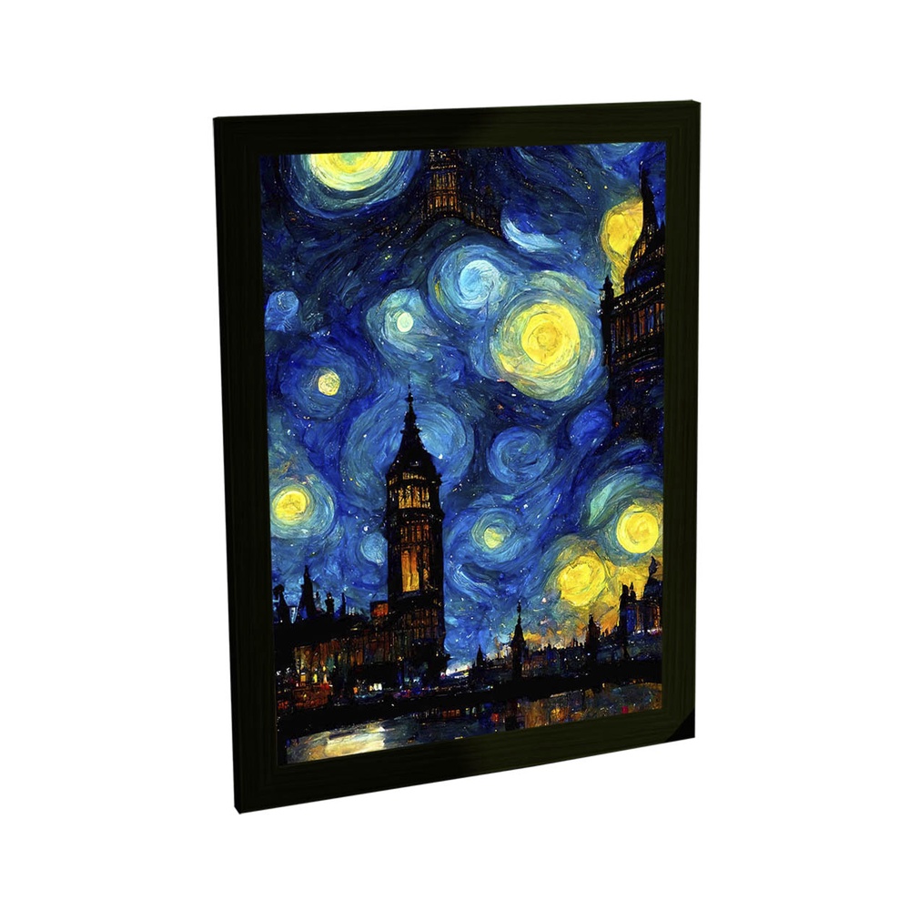 Quadro Decorativo A4 Londres Inglaterra Estilo Van Gogh Noite Estrelada