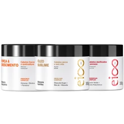 Kit Eico Pro 3 Máscaras Cronograma Hidratação Nutrição Reconstrução Força Crescimento Óleo Sublime