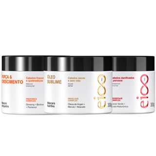 Kit 3 Máscaras Cronograma Eico Pro Hidratação Nutrição Óleo Sublime Reconstrução Tratamento Obrigatório Força e Crescimento 300g