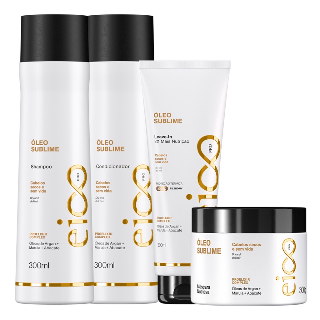 Eico Pro Óleo Sublime Reparador Shampoo Sem Sal e Condicionador + Máscara Tratamento + Finalizador Leave-in - Beauty