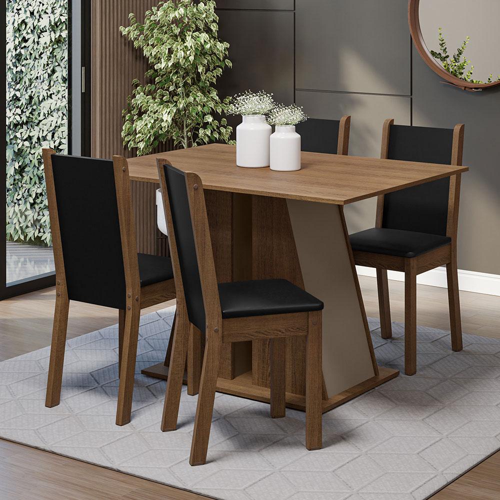 Conjunto Sala de Jantar Mesa Tampo de Madeira 4 Cadeiras Rustic/Crema/Preto Sophie Madesa em Oferta na Shopee