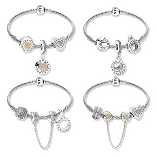 Origina S925 Pulseira PAN Prateada Com Berloques De Corrente De Encanto
