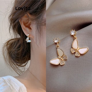 Lovito Brincos Casuais De Strass Borboleta Simples Para Mulheres LNA32560 (Branco)