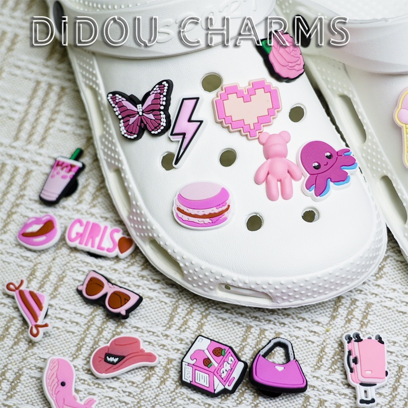 DIDOU PVC Sapato Encantos Acessórios Rosa Decoração Bens Domésticos Fivelas De Para Tamanco Sandálias Pino Presentes De 