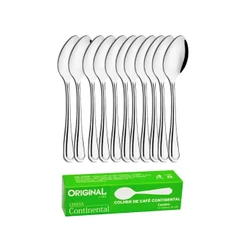 Kit 12 Colheres de Café Inox Continental Inox Original Line Cozinha Restaurante Buffet Padaria