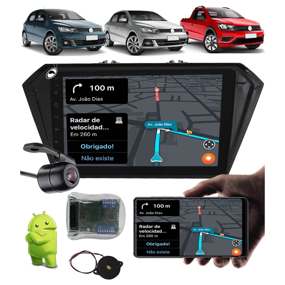 Multimídia 2 Din 9" Polegadas Android Gol Voyage Saveiro G7 G8 2017 Em Diante Câmera de Ré Interface Comando de Volante