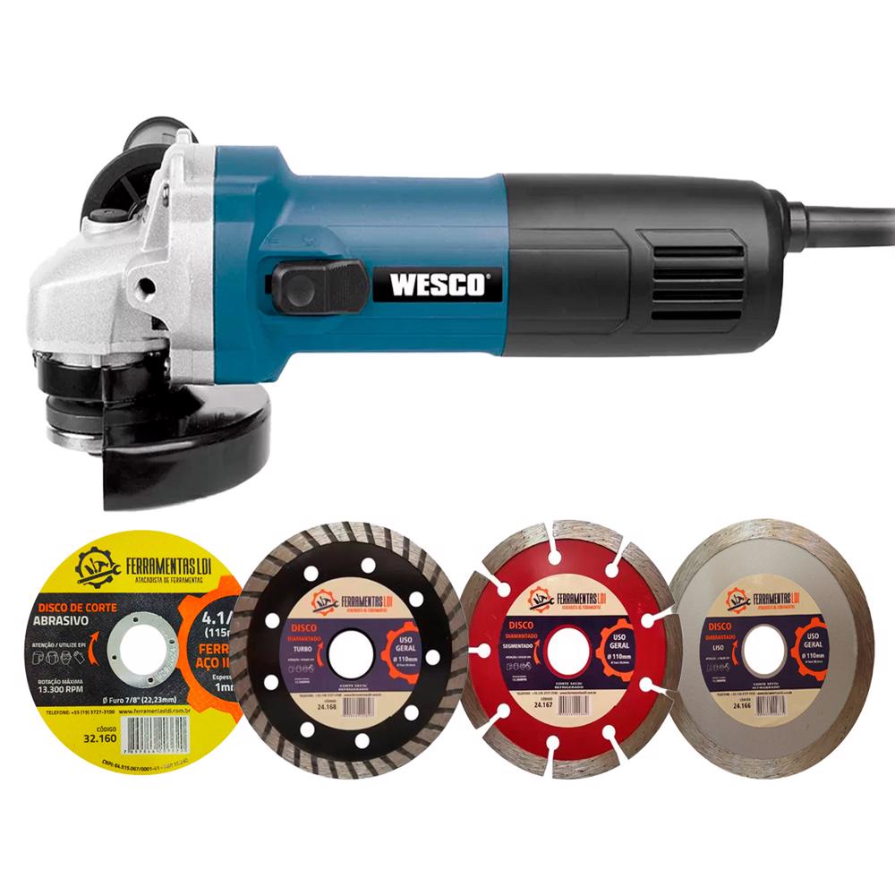 Esmerilhadeira Angular 4.1/2 Pol 750w De 60hz Ws4740 Wesco  + 4 Disco de Corte Ferramentas LDI