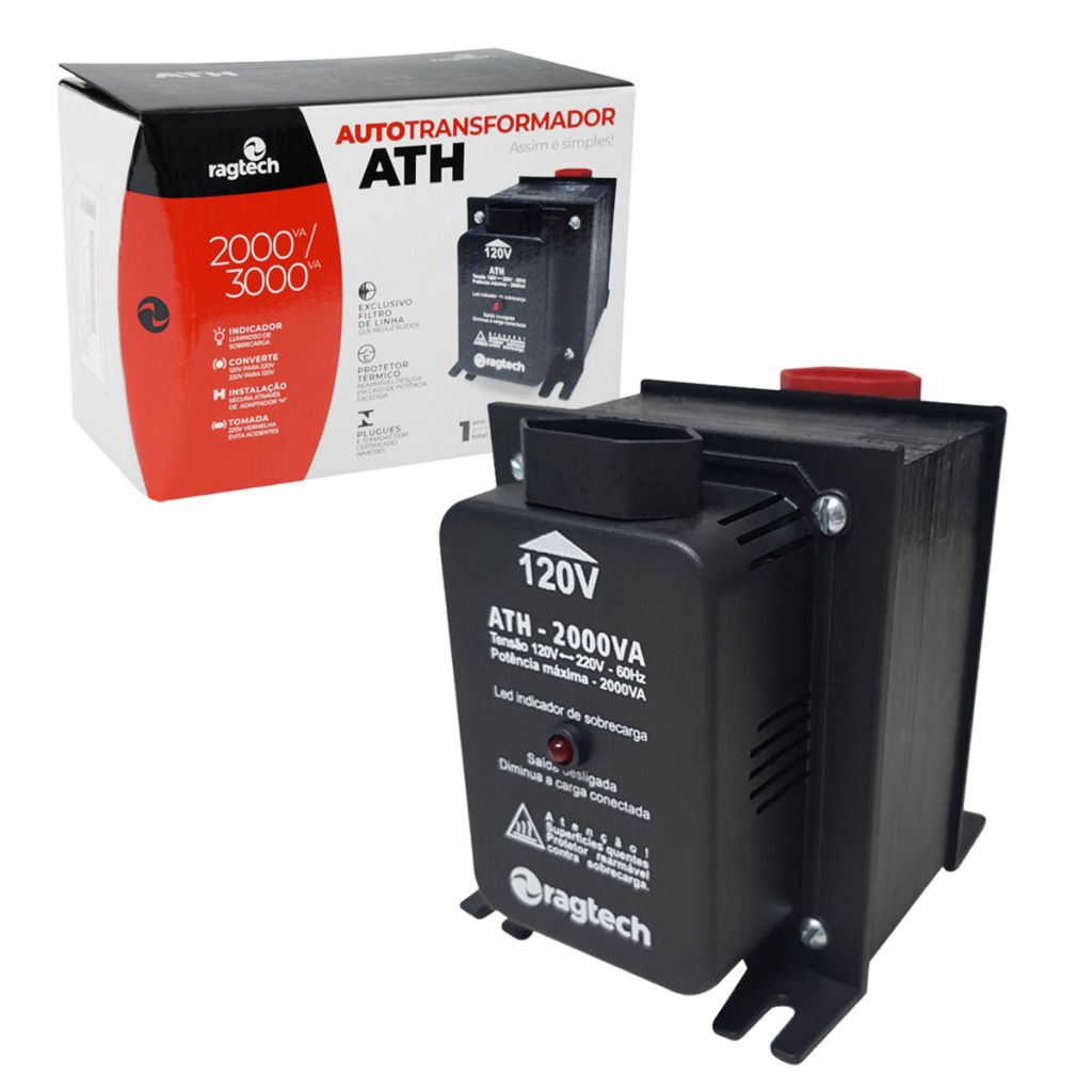 Auto Transformador Ragtech ATH 2000 2000VA/1000W Máximo, Ent 120V/220V, Saída 120V/220V - 20ATH4475