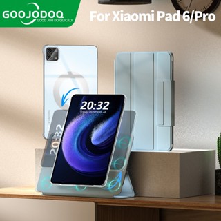 GOOJODOQ Para Xiaomi Pad 6/Pro Case Rotação 360 Removível Magneticamente Com Porta-Lápis Moda Couro Macio Capa De Silicone Estojo Inteligente Flip Stand Cover