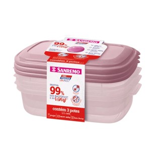 Kit 3 Potes Plásticos Retangulares Rosa 1100ml Ultraprotect Sanremo