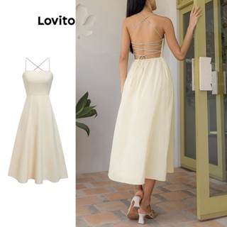Lovito Boho Vestido Feminino Liso Cruzado com Laço Traseiro L71ED186 (Damasco/Preto)