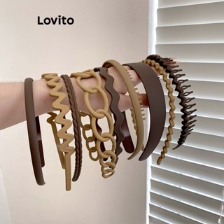 Lovito Casual Faixa de Cabelo Feminina Lisa Antiderrapante Fosca para Lavar o Rosto Conjunto de 5 Peças LFA08542 (Cáqui/Multicor/Marrom/Branco/Azul/Preto)