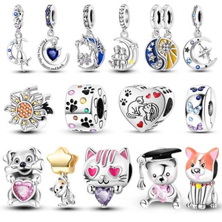 925 Sterling Silver Charms Moon Dog Cat Fit Pulseira Original Fazendo Pingentes De Jóias De Moda