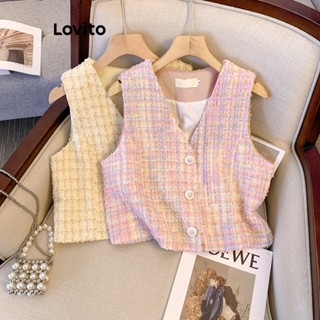 Lovito Casual Blusa Feminina Lisa de Tweed com Botão Frontal L74ED251
