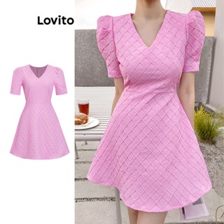 Lovito Casual Vestido Feminino Liso Evasê de Jacquard L74ED296