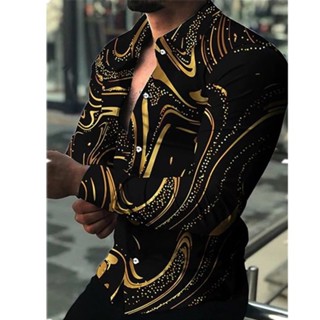 < Camisas Masculinas Européias E Americanas , De Manga Comprida Estampadas Casuais Da Moda