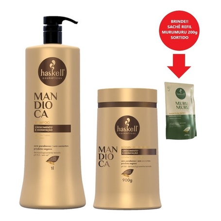 Kit Haskell Mandioca Shampoo 1l Máscara 900g + -
