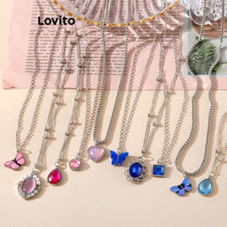 Lovito Conjunto De 5 Peças De Corrente De Strass Borboleta Lisa Casual Colares De Zircão Para Mulheres LCS05130