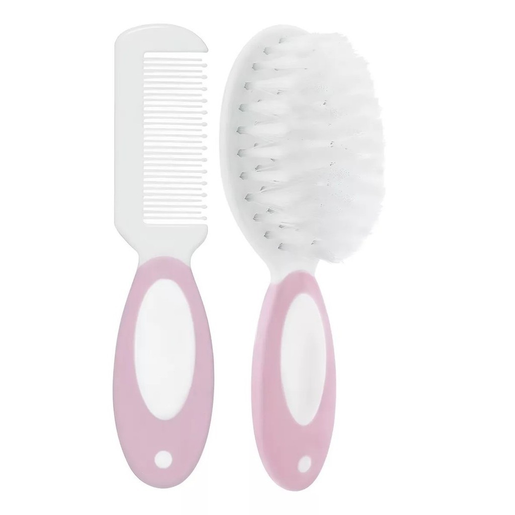 Kit Escova E Pente De Cabelo Bebe Infantil Cerdas Macias Buba Rosa em Oferta na Shopee